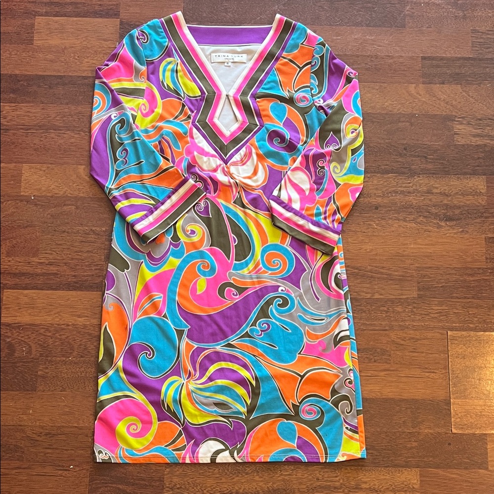 Trina Turk Vibrant Floral V-Neck Dress